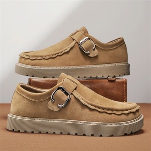 Zapatos de Cuero Casuales para Hombre, Estilo Británico Retro, Sin Cordones, Diseño Sólido, Transpirables, Antideslizantes, Otoño 2025 - Product Image 2
