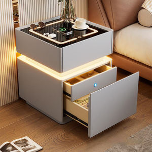 Mesita de noche inteligente de alta calidad, segura, de lujo, moderna, con cajón de almacenamiento de luz, altavoz, cerradura de huella dactilar de madera, mesita de noche para dormitorio - Product Image 2