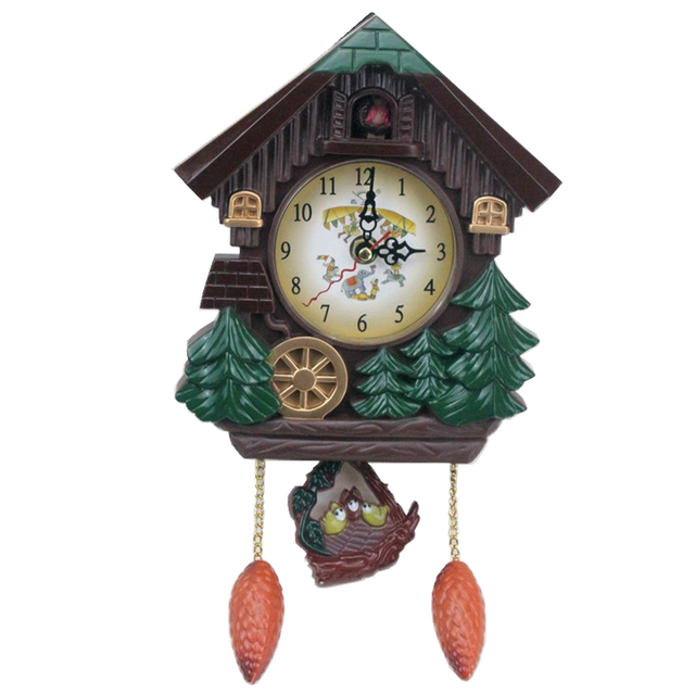 New Cuckoo House-Shaped Creative Wall Clock Quartz E22 Needle Display Scenic Pattern for Living Room Children's Room Decoration