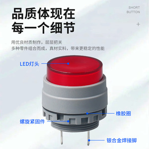 Lumière indicatrice LED rouge 22 mm, corps en plastique IP65, 3V 6V 12V 24V, pour utilisation en véhicule - Product Image 2