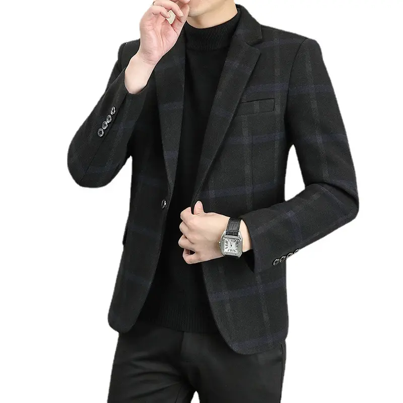 शरद ऋतु और सर्दियों पुरुषों की ऊनी सूट कोरियाई प्लेड युवा ऊनी अवकाश सूट पुरुषों के फैशन जैकेट