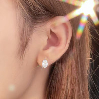 Orecchini a perno singoli minimalisti con diamante ovale a 4 griffe in platino Pt950 coltivato in laboratorio, orecchini a perno con diamante, orecchini con perline