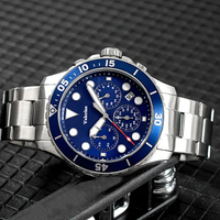 Montre chronographe à quartz pour homme, lunette rotative, bracelet en acier inoxydable, aiguilles lumineuses, affichage de la date, style sport plongée