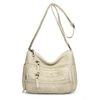Tas Bahu Kulit PU Wanita, Tas Selempang, Tas Quilted Slouchy untuk Perjalanan Sehari-hari