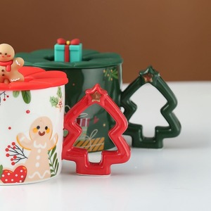 Idea de regalo Taza de café con mango de árbol de Navidad de 430ml con tapa de silicona de Papá Noel