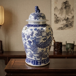 RUXI Vaso Antico in Ceramica di Jingdezhen Smaltata e Dipinta a Mano, Porcellana Blu e Bianca, Vaso Cinese Retrò con Fenice, Decorazione per la Casa - Product Image 6