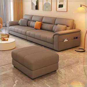 Cream Colored Leather <b>Sofa</b> Straight Shape Full Leather Storage Living Room <b>Sofa</b> - Product Image 3