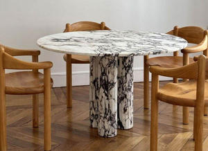 طاولة طعام رخامية دائرية فاخرة من PerfectStone بتصميم عصري راقي من رخام كالاكاتا فيولا قابلة للتخصيص لغرفة المعيشة - Product Image 3