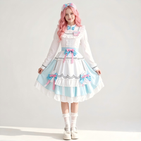 Pastellfarbenes Lolita-Dienstmädchen-Cosplay-Kleid, blau-weißes, gerüschtes Anime-Kostüm für Halloween und Themenpartys