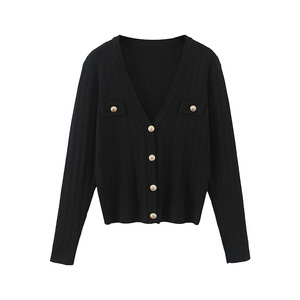 Cardigan en tricot à col en V Runqi, manches longues, anti-boulochage, pour femme, automne, grande taille, noir, avec boutons, style simple - Product Image 4