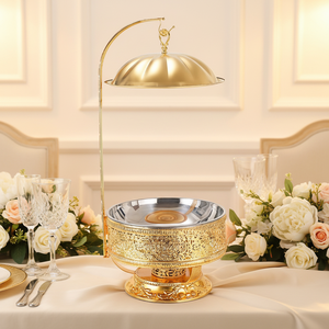 Plat de service chauffant de style arabe royal 8L doré pour buffet, avec support sculpté ajouré orné, pour kit d'hébergement d'événements élégants - Product Image 4
