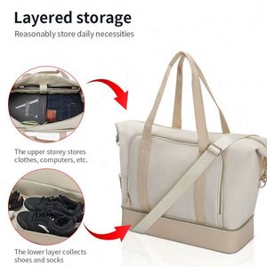 Bolsa de lona impermeable de nailon con logotipo personalizado de fábrica BSCI, organizador de viaje, bolsa de lona de fin de semana para mujer - Product Image 4