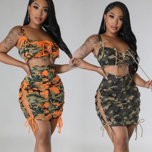 2024 femmes mode <span class=keywords><strong>Camouflage</strong></span> imprimé <span class=keywords><strong>moulante</strong></span> évider Mini <span class=keywords><strong>robe</strong></span> femmes sans manches dos nu pansement mince femmes robes décontractées - Product Image 1