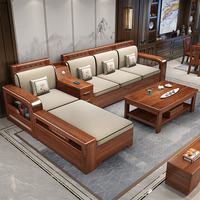 Ensemble de canapés sectionnels modernes en noyer, style européen de luxe léger, en bois d'ébène massif, avec rangement, pour salon