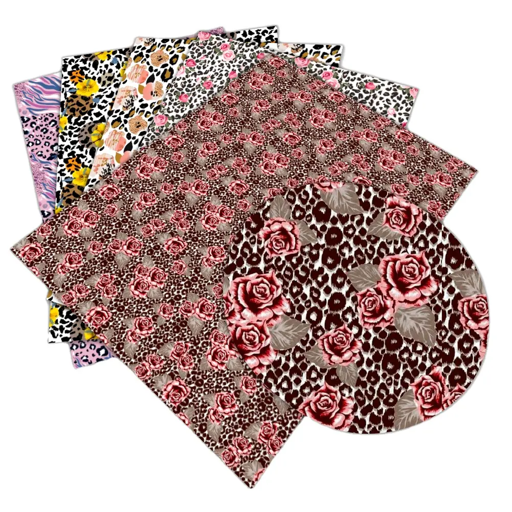 Custom Leopard Flower Series Synthetic Printed Faux Leather Sheet For Hair Bows