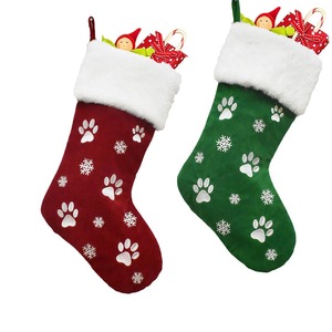 18 Inch Velvet <b>Dog</b> Paw Embroidered Pet Christmas Stocking for Xmas Tree Decorations Noel Gift <b>Socks</b> - Product Image 2