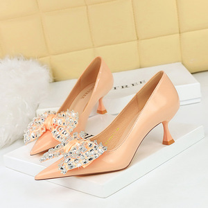 Nuevos Zapatos de Mujer Elegantes y Delicados, Estilo Slip-On, Plataforma con Tacón de Copa de Vino, Punta Puntiaguda, Adorno de Lazo con Pedrería, Tendencia de Moda - Product Image 4
