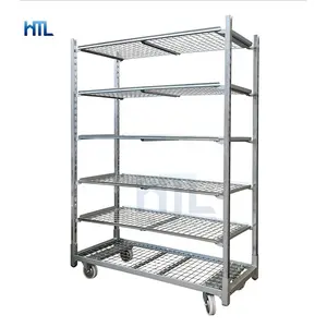 HML Display Plant Nursery Danish Metal Rolling Wire Shelf Flower Carts with 5 Shelves