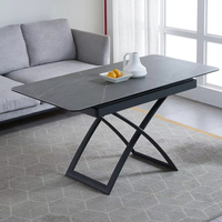 Table à manger moderne et élégante en céramique, extensible, réglable en hauteur, avec plateau en marbre et pieds en métal, 6 places, pour salon, salle à manger