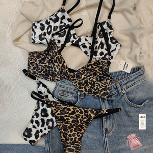 Nouvelle lingerie multicolore à imprimé léopard de style français pour femmes, lingerie fine et sexy pour l'été, ensemble de soutien-gorge anti-affaissement pour poitrine généreuse - Product Image 1