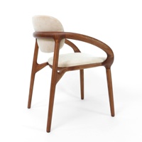 Chaise de salle à manger nordique en bois massif avec accoudoirs courbes, siège et dossier rembourrés en tissu, fauteuil pour salle à manger, hôtel