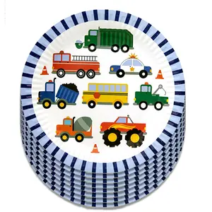 Engineering Truck Theme Party Decorative Articles Disposable Excavator Paper Cup Paper Plate of Children's Birthday Supplies