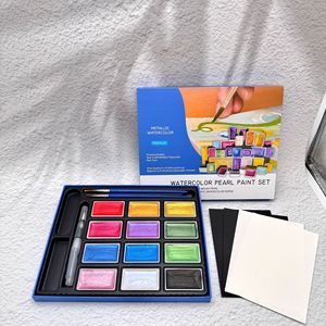 Set <span class=keywords><strong>de</strong></span> Pintura <span class=keywords><strong>de</strong></span> Acuarela Metálica <span class=keywords><strong>de</strong></span> Gran Capacidad, 12 Colores, 6ml, Pigmento Perlado con Pincel y Papel, Kit <span class=keywords><strong>de</strong></span> Arte No Tóxico <span class=keywords><strong>para</strong></span> - Product Image 4