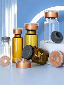 Custom Size Cylindrical Clear and <b>Amber</b> Glass <b>Bottles</b> with Rubber Stopper Vial Containers for Medical Packaging 10ml - Product Image 1