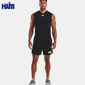 Custom Men's Workout Hooded Tank Sleeveless Gym Training Hoodies Bodybuilding Muscle Cut Off T Shirt