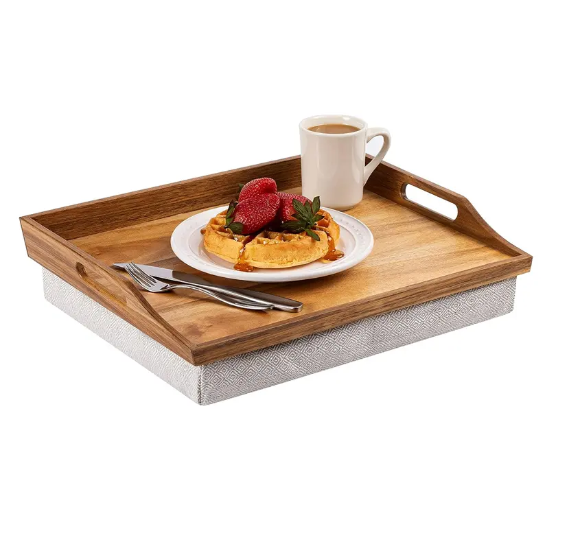 large Wood Bed Tray Lap Desk with Detachable Cushion, Serving Tray