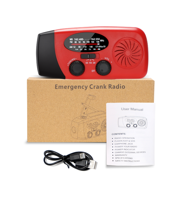 Wind up Solar Emergency Radio, Hand Crank, AM/FM,LED Flashlight, 2000mAh Rechargeable Battery, SOS Alarm, USB Charger for Hiking