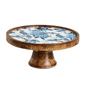 Juego de Platos Redondos de Madera Ecológicos con Diseño de Hojas Tropicales, Bandeja de Servir Hecha a Mano de 1 Pieza, para Exhibición de Postres, Solo Lavar a Mano - Product Image 1