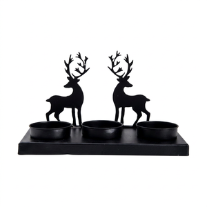ชุดเชิงเทียนรูปกวางเรนเดียร์สีดำเหล็กตกแต่งคริสต์มาสตกแต่งบ้าน - Product Image 1