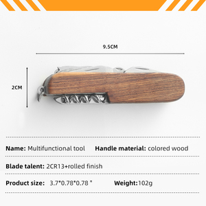Hochwertiges Multifunktionswerkzeug mit Holzgriff, Klappbares Edelstahl-Multitool, Outdoor-Messer - Product Image 6
