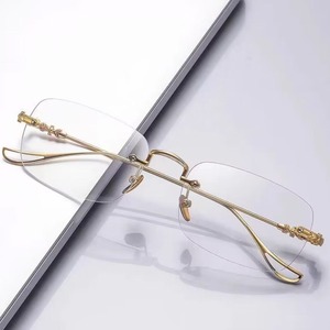 <span class=keywords><strong>Lunettes</strong></span> de <span class=keywords><strong>lecture</strong></span> anti-lumière bleue horizontales sans monture en métal, design élégant, verres dorés transparents, unisexe - Product Image 3