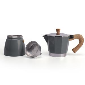 Cafetière à expresso portable en aluminium 3/6 avec poignée en bois et couvercle - Product Image 3