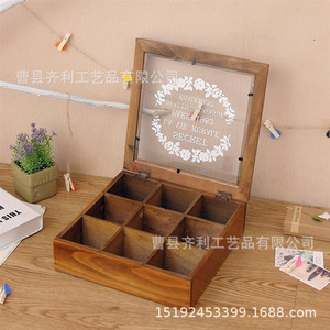 Caja de madera retro con nueve compartimentos, hecha a mano, de madera de pino, para almacenamiento de té y joyas, venta directa de fábrica de Shandong. - Product Image 3