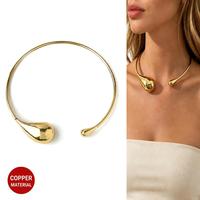 Collier ras du cou ouvert en cuivre plaqué or, asymétrique, en forme de goutte, tendance minimaliste, pour femme, vente en gros de bijoux