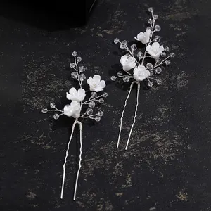 Wholesale 2pcs A Sets Ceramic Flower Bridal Hair Pins For Women Rhinestone Vintage Hair Pin