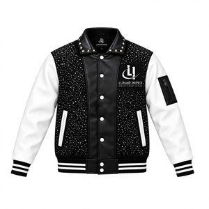 Custom <b>Black</b> White Varsity Letterman <b>Jacket</b> for <b>Men</b> OEM Private Label Streetwear Embroidery Eco-Friendly Waterproof 100% Wool - Product Image 1