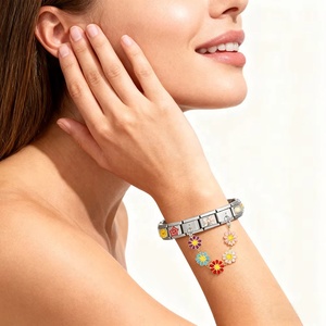 Colorful Stone Round Heart Daisy Devil's Eye Chain Link Fit 9mm Stainless Steel Italian Charm Bracelet DIY Beads Making Jewelry - Product Image 2