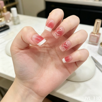 24 faux ongles en PMMA à motif cœur français, brillants, réutilisables, avec colle, pour pose DIY, qualité salon