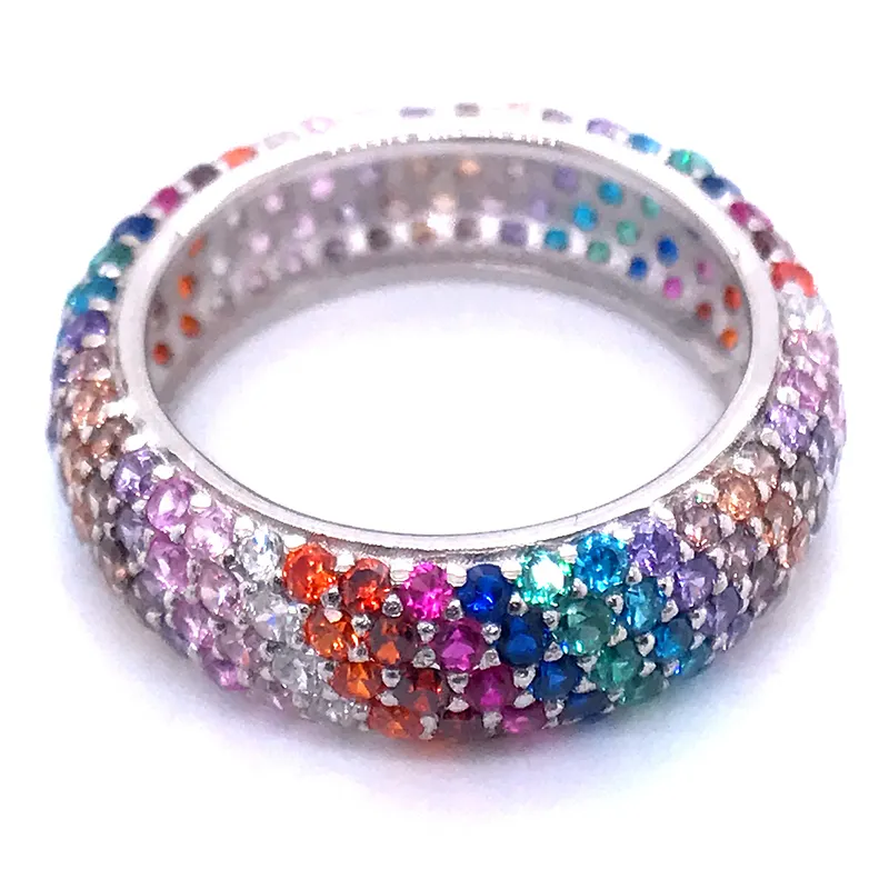 Ingenieuze Vrouwelijke Mooie Volledige Gevuld 14 Kleuren Stone Zilveren Bruiloft Ring