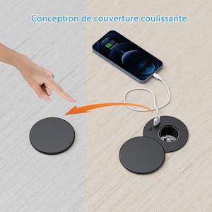 <span class=keywords><strong>Prise</strong></span> encastrée personnalisée avec couvercle et port <span class=keywords><strong>USB</strong></span> pour table de chevet, meuble ou <span class=keywords><strong>bureau</strong></span> – <span class=keywords><strong>Prise</strong></span> de courant ronde encastrée - Product Image 6
