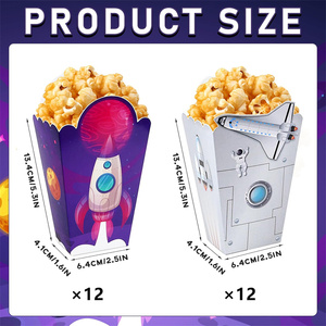 Boîtes à Popcorn en Carton avec Laminage Mat et Gaufrage, Contenants Alimentaires pour Bonbons et Biscuits, Idéales pour Fêtes d'Anniversaire sur le Thème des Astronautes et de la Galaxie - Product Image 4