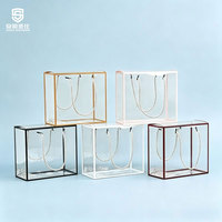 Sac d'emballage personnalisé avec poignée en corde, bordure dorée, pliable, pour bonbons, gâteaux, souvenirs, bouquets de fleurs, boîte cadeau transparente en plastique PET