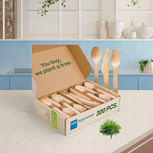 Ensemble de 300 couverts jetables en bois, sans éclats, style bambou, fourchettes, cuillères, couteaux pour fêtes et camping - Product Image 3