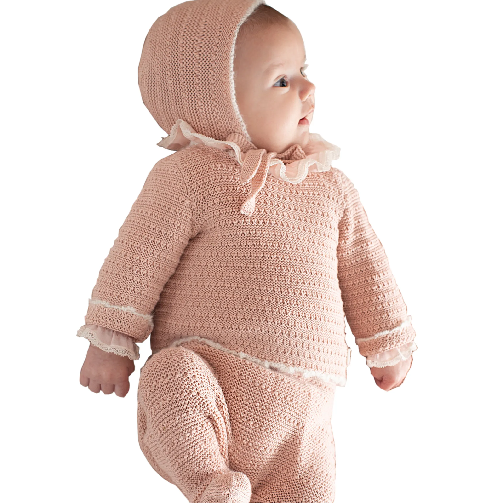 Vêtements pour enfants personnalisés Pull-over à manches longues en coton tricoté Barboteuse pour bébés filles tout-petits Saison d'automne Tissu Matériel