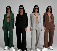 Ensembles surdimensionnés pour femmes 2026 – Ensemble deux pièces pour femme : chemise boutonnée texturée et pantalon large – Vêtements de villégiature pour femme