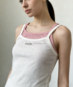 Estate aderente 100 cotone Plain Top all'ingrosso bianco <span class=keywords><strong>a</strong></span> coste canotta da corsa per le donne - Product Image 5